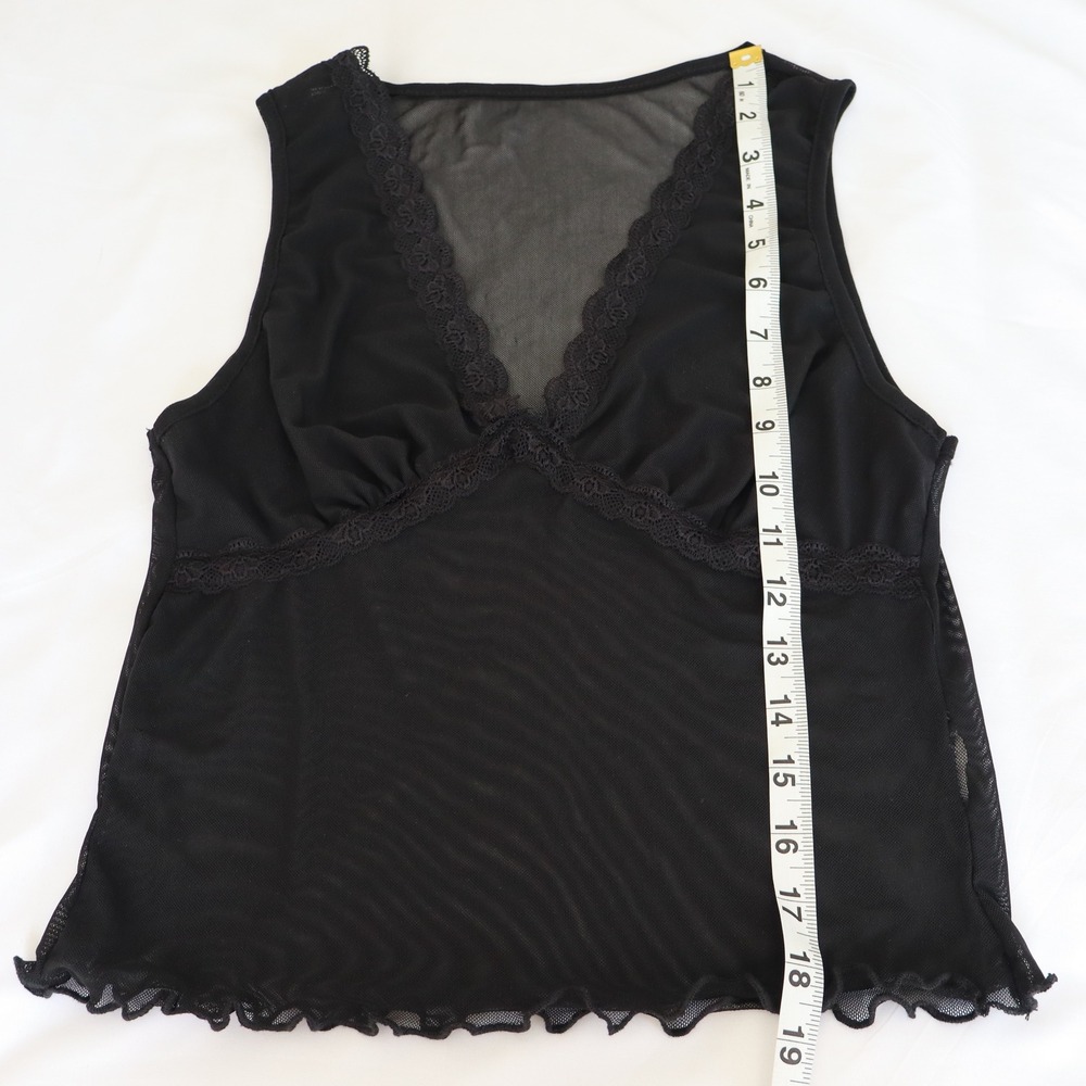Black Sheer Lace Tank Top V-Neck Women's XS/S Minimalist Layering Chic - Picture 4 of 6